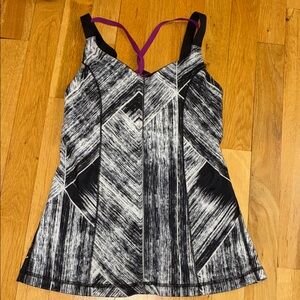 Lululemon Black & White Strappy Tank with Purple Back Detail